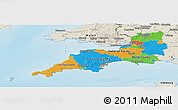 Political Panoramic Map of South West, shaded relief outside