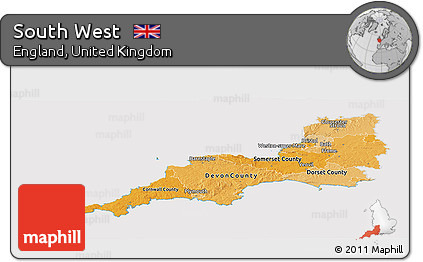 Political Shades Panoramic Map of South West, cropped outside