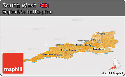 Political Shades Panoramic Map of South West, cropped outside