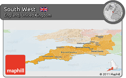 Political Shades Panoramic Map of South West, lighten