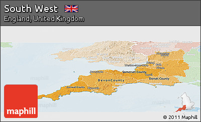 Political Shades Panoramic Map of South West, lighten