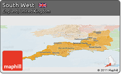 Political Shades Panoramic Map of South West, lighten