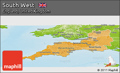 Political Shades Panoramic Map of South West, physical outside