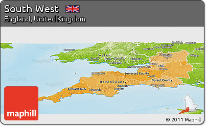 Political Shades Panoramic Map of South West, physical outside