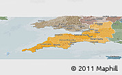 Political Shades Panoramic Map of South West, semi-desaturated