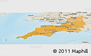 Political Shades Panoramic Map of South West, shaded relief outside