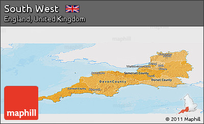 Political Shades Panoramic Map of South West, single color outside