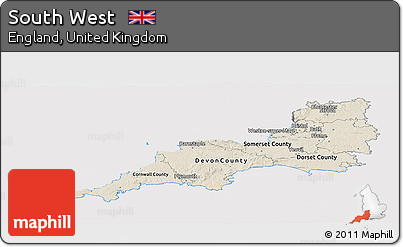 Shaded Relief Panoramic Map of South West, cropped outside
