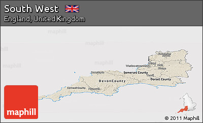 Shaded Relief Panoramic Map of South West, cropped outside