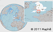 Gray Location Map of Poole, highlighted grandparent region, hill shading