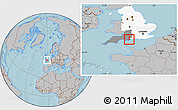 Gray Location Map of Poole, highlighted parent region, highlighted grandparent region, hill shading