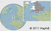 Savanna Style Location Map of Poole, highlighted country, highlighted grandparent region, hill shading