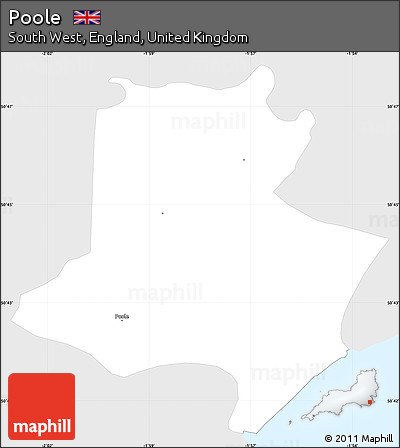 Silver Style Simple Map of Poole, single color outside