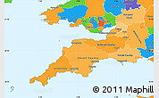 Political Shades Simple Map of South West, political outside