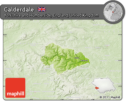 Physical Map of Calderdale, lighten