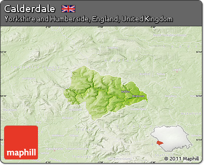 Physical Map of Calderdale, lighten