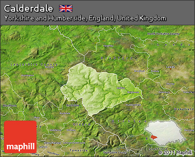Physical Map of Calderdale, satellite outside