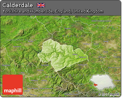 Physical Map of Calderdale, satellite outside