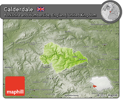 Physical Map of Calderdale, semi-desaturated
