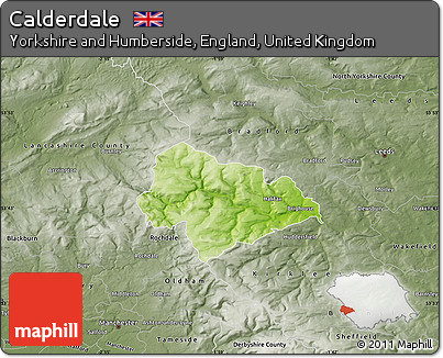 Physical Map of Calderdale, semi-desaturated