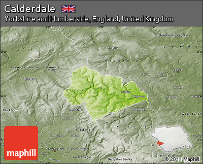 Physical Map of Calderdale, semi-desaturated