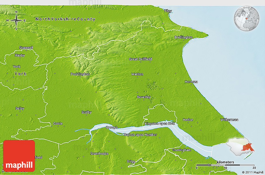 Physical 3D Map of East Riding of Yorkshire