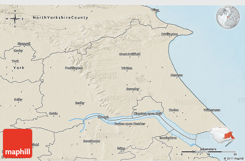 Shaded Relief 3D Map of East Riding of Yorkshire