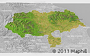 Satellite 3D Map of North Yorkshire County, lighten, desaturated