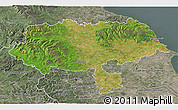 Satellite 3D Map of North Yorkshire County, semi-desaturated