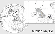 Gray Location Map of United Kingdom, blank outside, hill shading inside