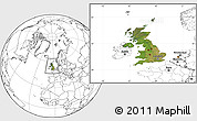 Satellite Location Map of United Kingdom, blank outside