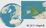 Satellite Location Map of United Kingdom, lighten, land only