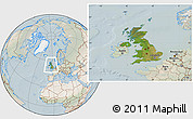 Satellite Location Map of United Kingdom, lighten