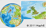 Satellite Location Map of United Kingdom, physical outside