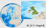 Satellite Location Map of United Kingdom, shaded relief outside