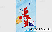 Flag Map of United Kingdom, political shades outside, flag centered