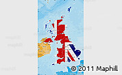 Flag Map of United Kingdom, political shades outside, flag rotated