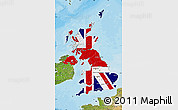 Flag Map of United Kingdom, satellite outside, bathymetry sea