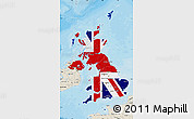 Flag Map of United Kingdom, shaded relief outside, bathymetry sea