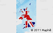 Flag Map of United Kingdom, single color outside, bathymetry sea, shaded relief sea