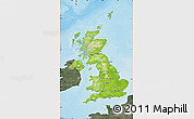 Physical Map of United Kingdom, darken, semi-desaturated, land only