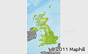 Physical Map of United Kingdom, desaturated, land only