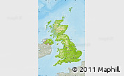 Physical Map of United Kingdom, lighten, semi-desaturated, land only