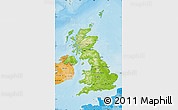 Physical Map of United Kingdom, political shades outside, shaded relief sea