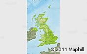 Physical Map of United Kingdom, semi-desaturated, land only