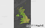 Satellite Map of United Kingdom, darken, desaturated