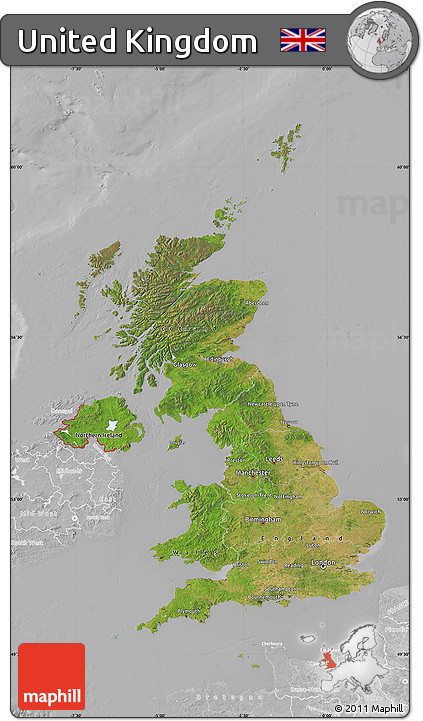 Satellite Map of United Kingdom, lighten, desaturated