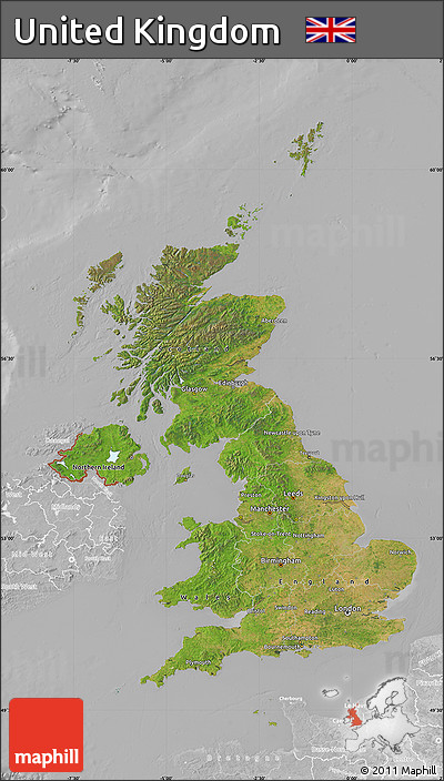 Satellite Map of United Kingdom, lighten, desaturated