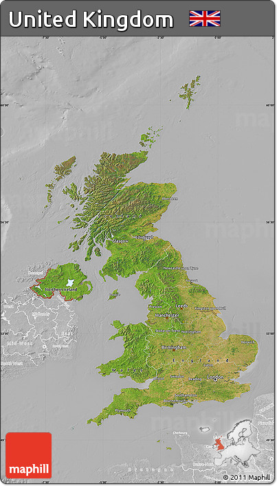 Satellite Map of United Kingdom, lighten, desaturated