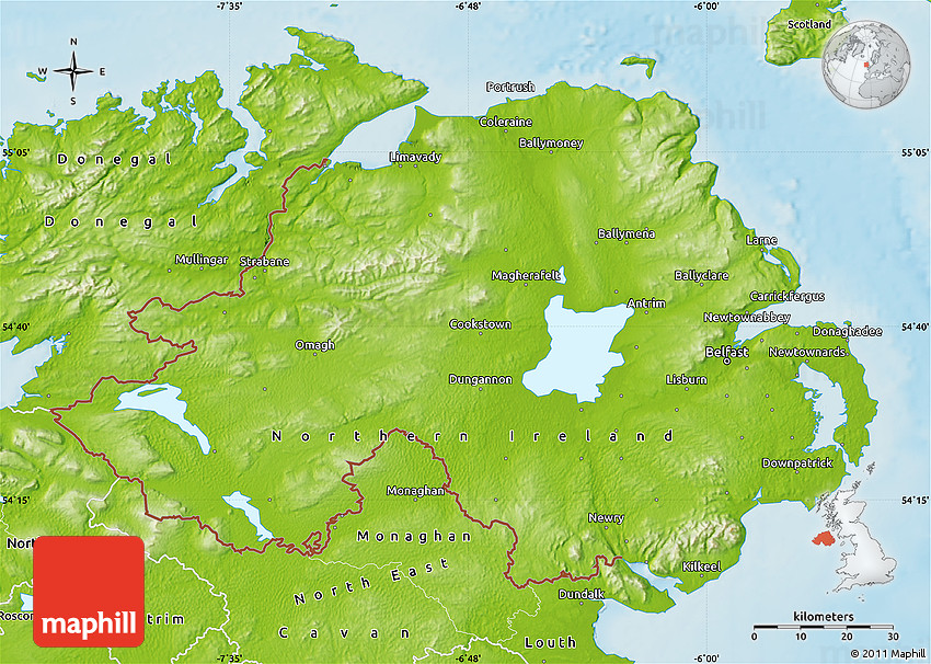 Physical Map Of Northern Ireland Physical Map Of Northern Ireland